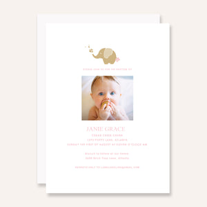 Pink Baby Elephant Baptism Invite